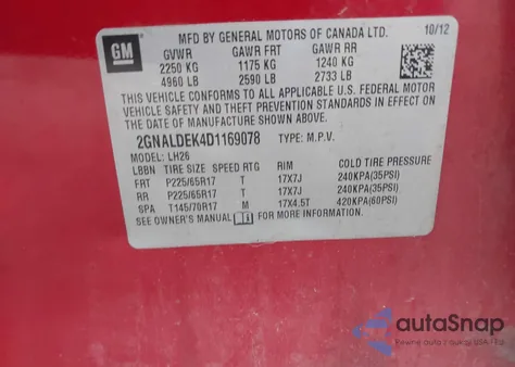 2013 Chevrolet Equinox 1Lt z USA, uszkodzony, nr VIN 2GNALDEK4D1169078